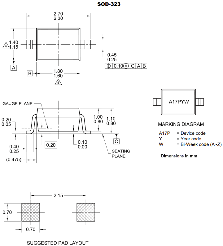 Mechanical Drawing - Taiwan Semiconductor TESDA24VB17P1M3 ESD Protection Diode